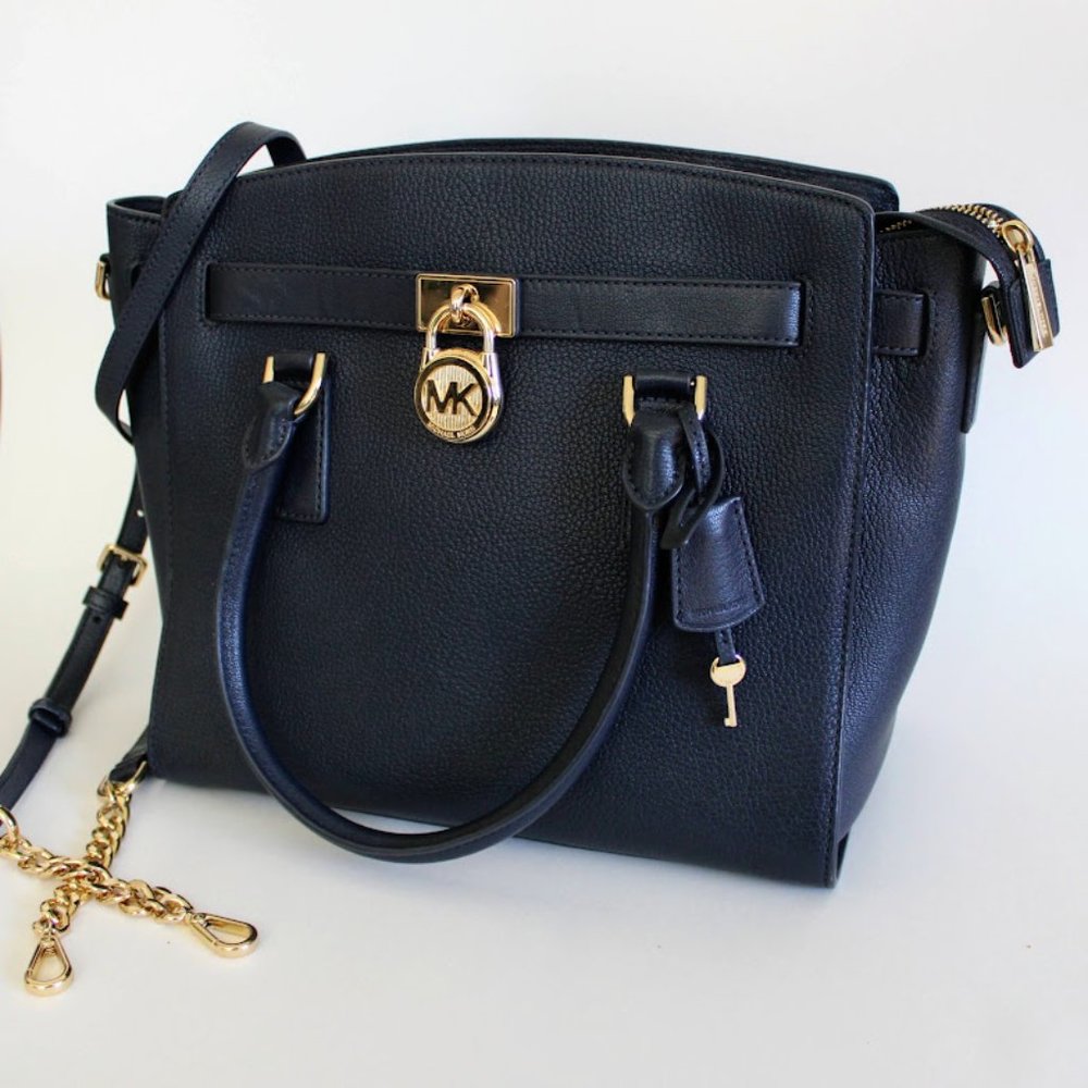 Michael Kors Hamilton Navy Blue Large Leather Satchel with Removable Strap